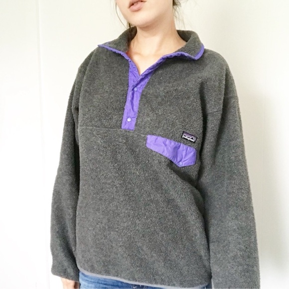 Patagonia Synchilla Snap-T Fleece Pullover Jacket Grey Purple Womens Size Large - Picture 1 of 6